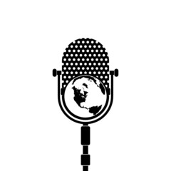 Sticker - Globe News microphone icon isolated on white background