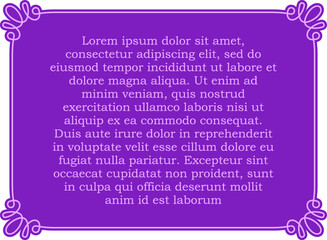 Wall Mural - Vector border frame. Purple pink background, page or banner. Beautiful horizontal billboard, card, plaque, signboard, sticker or label