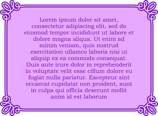 Wall Mural - Vector border frame. Purple pink background, page or banner. Beautiful horizontal billboard, card, plaque, signboard, sticker or label