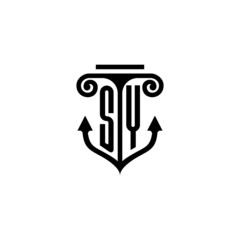 SY pillar and anchor ocean initial logo concept