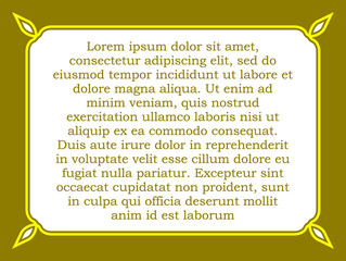 Wall Mural - Golden yellow vector border frame with white space for your photo or text. Beautiful rectangular horizontal sign, card, plaque, signboard, sticker or label