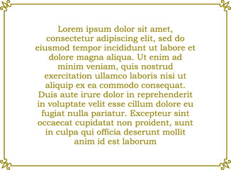 Wall Mural - Golden yellow vector border frame isolated on white background. Beautiful rectangular horizontal sign, card, plaque, signboard, sticker or label
