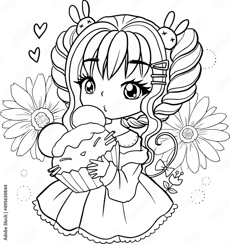 coloring page cartoon kawaii manga illustration clipart kid drawing ...