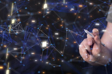 Businessman using data network with his fingers