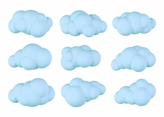 Wall Mural - 3d plastic clouds. set of round cartoon fluffy clouds isolated on a white background. vector illustr