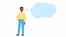 Young Man Thinking Animation. Speech Bubble Or Thought Bubble Above His Head With Copy Space For Text. Think, Analyse. Animated Template Video. Modern Cartoon Style. Question, Problem Concept