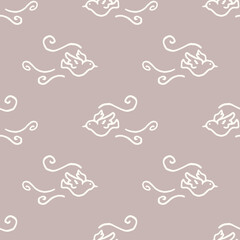 Wall Mural - Calm newborn minimal bird seamless pattern. Gender neutral baby nursery decor background. Scandi style sketch wallpaper background tile or toddler inclusive apparel fashion.