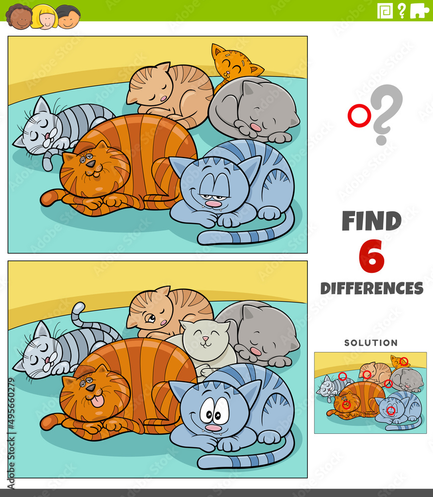differences educational game with cartoon sleepy cats Stock Vector ...