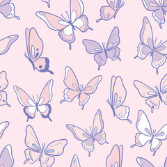 Poster - Pink and purple butterfly vector pattern background.