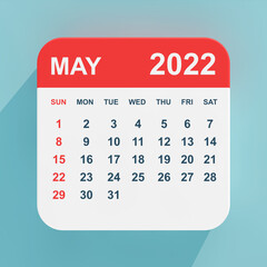 Fototapete - Flat Icon Calendar May 2022. 3d Rendering