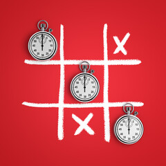Poster - Stopwatches in Tic Tac Toe Game. 3d Rendering