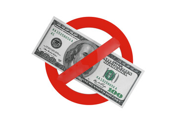 Poster - No Bribes Concept. 100 Dollars with Red Prohibited Symbol. 3d Rendering