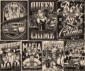 Canvas Print - Monochrome posters with gangsters and criminals