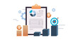 © PaleStudio - Data Management system with the concept of business analysis and key performance indicators provide information for marketing analysis on virtual computer flat illustration.