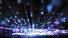 Glitter Light Purple Pink Blue Particles And Shine Abstract Background Flickering Particles With Bokeh Effect. 3D Rendering.