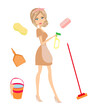 © diavolessa - Beautiful maid and a set of cleaning things , isolated illustration