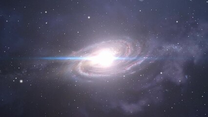 spiral galaxy with bright rays in the center in the universe 4k