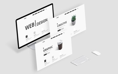 Leinwandbilder - Web site flying layouts concept. Web design creative graphic studio desk