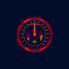 Leinwandbilder - Car speedometer or speed meter futuristic gauge dial in neon LED vector dashboard digital indicator. Car speedometer or rally race speed counter interface with mph gauge in red neon glow