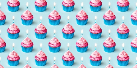 Canvas Print - Pink birthday cupcake seamless background