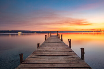 Wall Mural - small dock and the lake at sunset