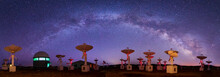 Radio Telescopes And The Milky Way At Night, Milky Way Panorama