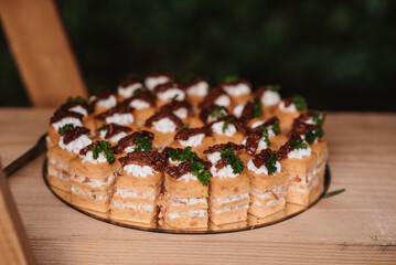 Closeup shot of a cake on a wooden table