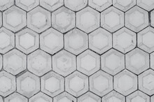 Concrete Honeycombs On The Surface. Gray Hexagonal Tiles, Honeycomb Tiles Texture Background.