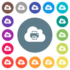 Sticker - Cloud printing flat white icons on round color backgrounds