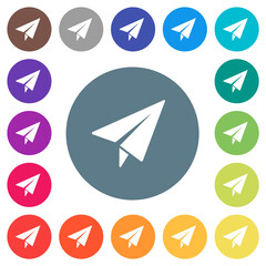 Sticker - Paper plane solid flat white icons on round color backgrounds