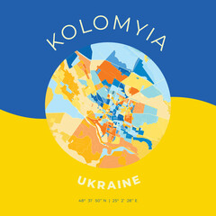 Wall Mural - Kolomyia, Ukraine, patriotic map print template