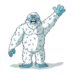 Poster - Digital vector illustration of a happy blue white yeti waving on a white background