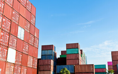 Stack of cargo containers in harbor