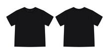 Apparel Technical Sketch Unisex Oversize T Shirt. T-shirt Design Template. Black Color.