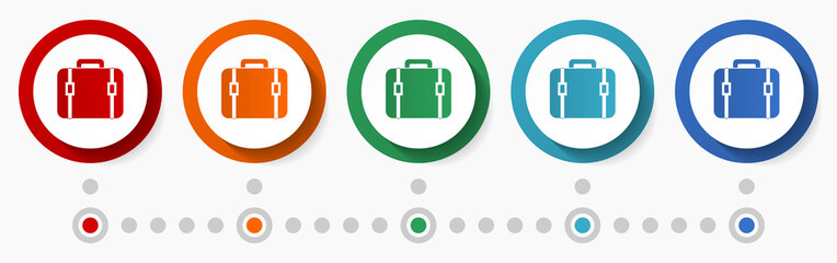 Aufkleber - Suitcase, case concept vector icon set, flat design colorful buttons, infographic template in 5 color options