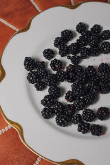 Canvas Print - wild picked Blackberries on white plate