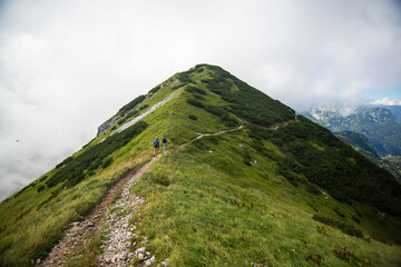 beautiful shot of a green hill near the triglav mountain in slovenia