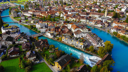 City of Interlaken in Switzerland from above - amazing drone footage