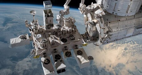 view of international space station on orbit of earth. iss. some elements of the video furnished by 