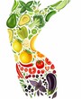 Slim female body made of vegetables and fruits. Concept on the topic of vegetarianism, veganism, raw food. Stock illustration.