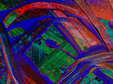 Fototapeta  - Modern Abstract. Color Dirty Pattern. Dark Neon. The Art of Lines. Acrylic Neon Texture. Blue Green Red Paint. Acrylic Neon Abstract Background. Handmade Art.
