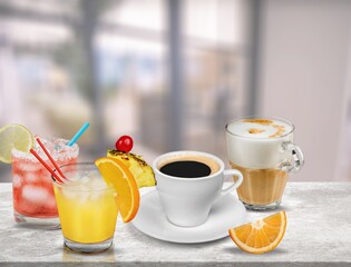 Sticker - Coffee Latte, Americano, Orange juice with fruit