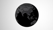 Black Globe With Binary Code Map Rotating On A White Background