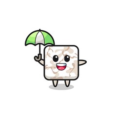 Canvas Print - cute ceramic tile illustration holding an umbrella