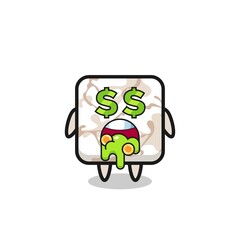 Sticker - ceramic tile character with an expression of crazy about money