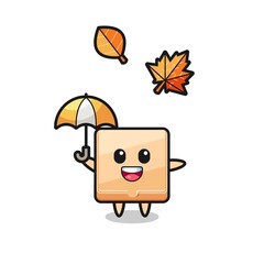 Wall Mural - cartoon of the cute pizza box holding an umbrella in autumn