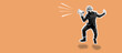 © San4ezz007 - Funny portrait of an emotional jumping guy with a megaphone. Collage in magazine style. Flyer with trendy colors, advertising copy space. Discount, sale season. Information concept. Attention news!