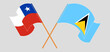 Crossed flags of Chile and Saint Lucia. Official colors. Correct proportion