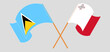 Crossed flags of Saint Lucia and Malta. Official colors. Correct proportion