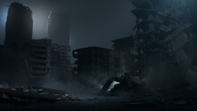 Bombed Structures Form An Apocalypse City Environment. War Concept.